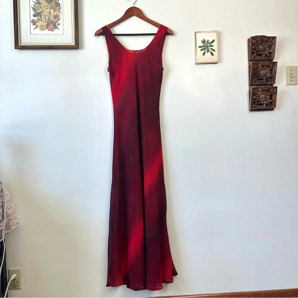 Vintage 90’s Reversible Abstract Orange & Red Floral Fairy Dress - Picture 7 of 10